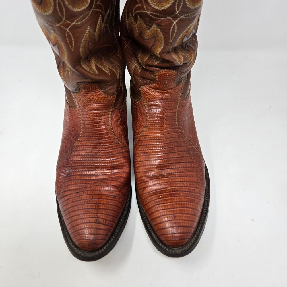Mens Brown Lizard Skin Western Cowboy Boots Pointed Toe Stitched Leather 8.5D - Picture 5 of 14
